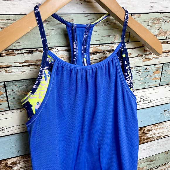 Ivivva Lululemon Girl’s Layered Double Dutch Blue Racerback Tank Top Size 12 - Picture 2 of 8